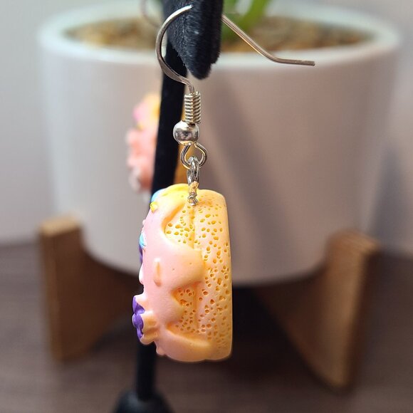 Handmade Donut Earrings Pink Flower Dangle Drop Fun Foodie Cute Earrings NEW - Picture 6 of 6